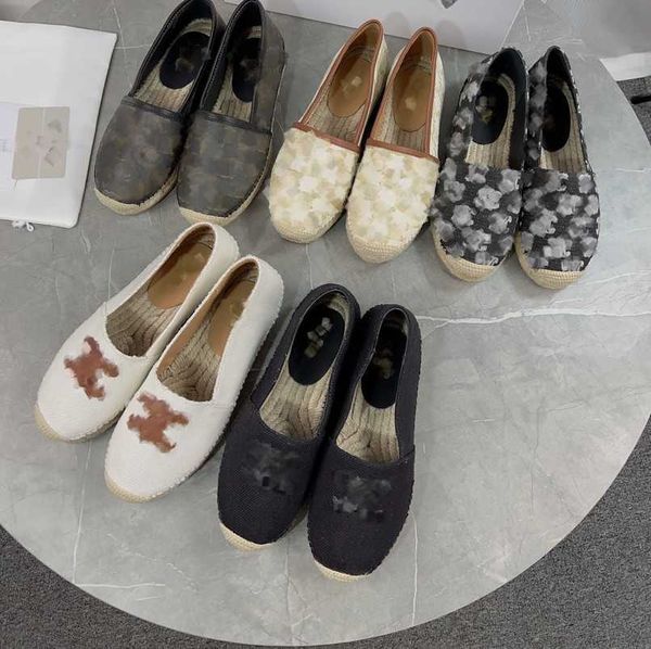 

vintage triomphe stamped canvas espadrilles sandals leather slip loafer women's designer shoes flats slide trainer slippers luxury cap, Black