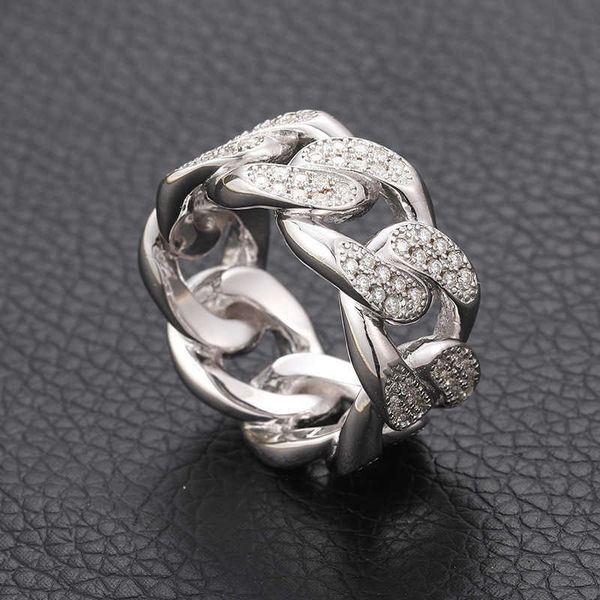 

iced out vermeil moissanite ring bling silver diamonds prong cuban link rings hip hop jewelry for women men rapper