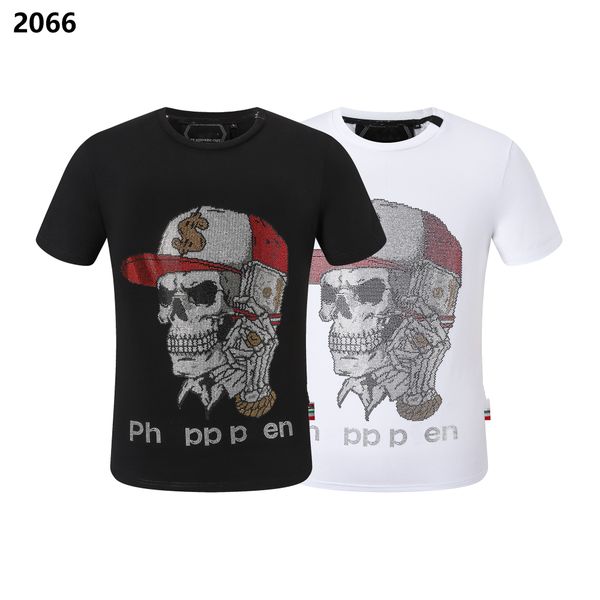 

phillip plain summer men's skull rhinestone t-shirt beads fashion designer men's t-shirt qp letter embroidery men's women&#03, White;black