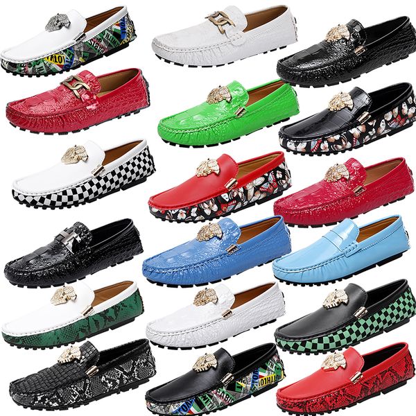 

luxury brand metal buckle loafers shoes soft leather checkered men high-end leather shoes round head driving shoes business ceremonial shoes, Black