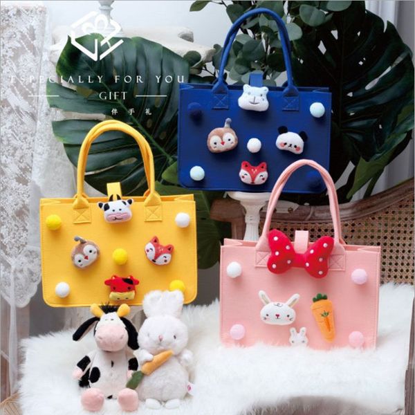 

new cute felt handbag cartoon mommy bag banquet gift shopping bag, Blue