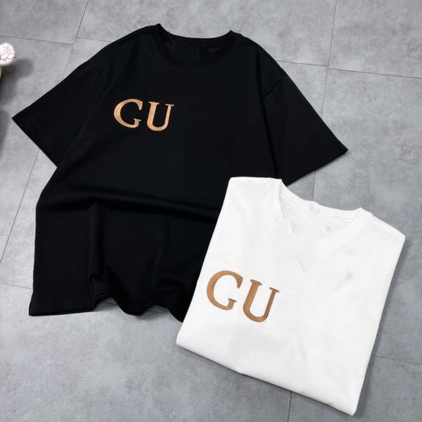 

new simple youth fashion brand gu home letter embroidery comfortable black and white round neck short sleeve t-shirt