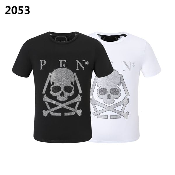 

phillip plain summer men's skull rhinestone t-shirt beads fashion designer men's t-shirt qp letter embroidery men's women&#03, White;black