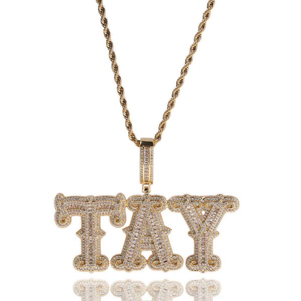 

luxury full diamond letter pendant nameplate hip hop iced out jewelry custom name necklace for women men fashion jewelry, Silver