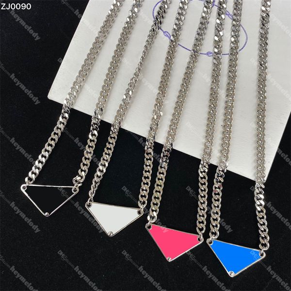 

new colored designer necklaces women triangle pendant necklace thick silver chain necklace with box