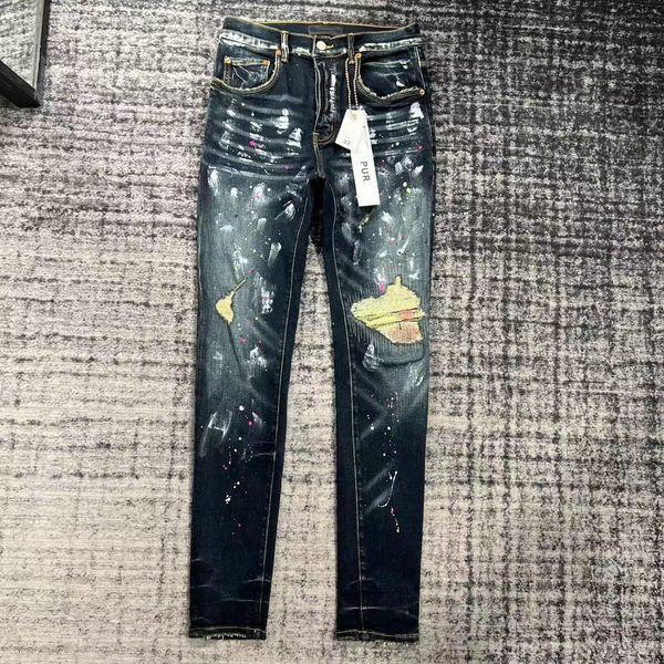 

purple-bran*designer mens pants pantalones ripped straight regular denim tears washed old long hole fit minimalist, Blue