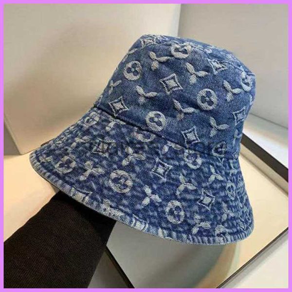 

wide brim hats cowboy bucket hat casual luxury new caps women mens designer hats cool casquette denim print fitted cap men beanie g224223f j, Blue;gray