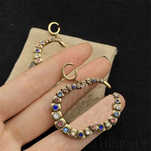 

colorful g plated gold earring luxury earrings dangling famous letters shiny diamonds crystal mens ohrringe womens designer earings elegant, Silver