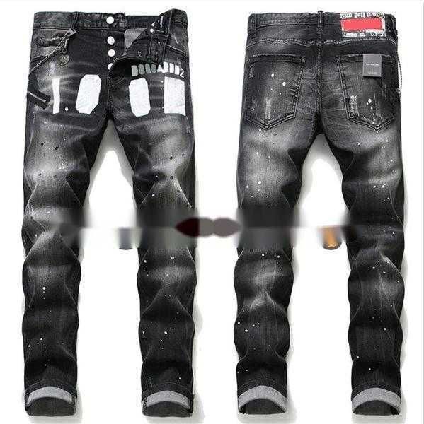 

jeans men hip hop street trend zipper chain decoration ripped rips stretch black fashion slim fit washed motocycle panelled clearance, Blue