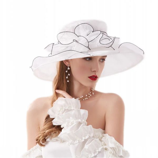 

fashion ladies dress wedding organza hats church flower hat elegant kentucky derby girls womens foldable wide brim beach sun, Blue;gray