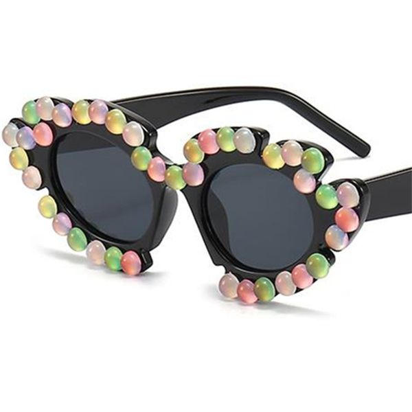 

fashion sunglasses women polychrome sun glasses flowers adumbral anti-uv spectacles handmade pearl inlay eyeglasses funny ornamental, White;black