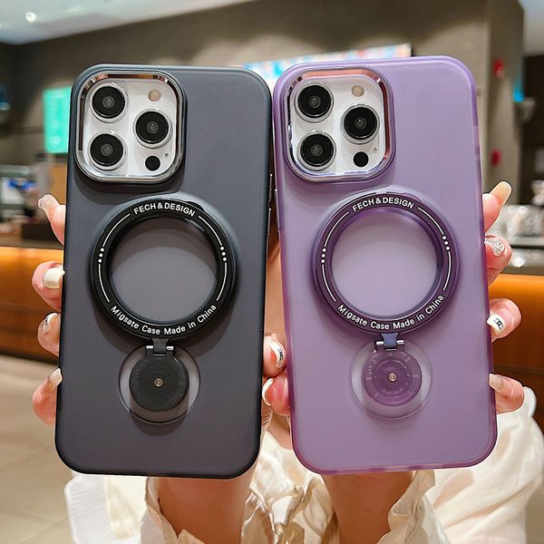 

luxury magnetic for magsafe 360 stand holder phone case for iphone 14 13 12 pro max 14 plus translucent hard shockproof cover