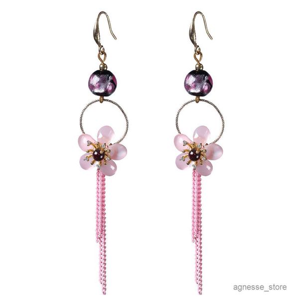 

stud chandelier dangle new pink fringed earrings petal earrings women's peach blossom earrings accessories delicate and long the length, Golden;silver