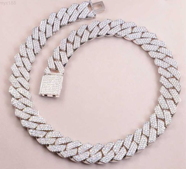 

detail hip hop jewelry 925 silver cuban chain 15mm full size 3row moissnaite diamond necklace link chain