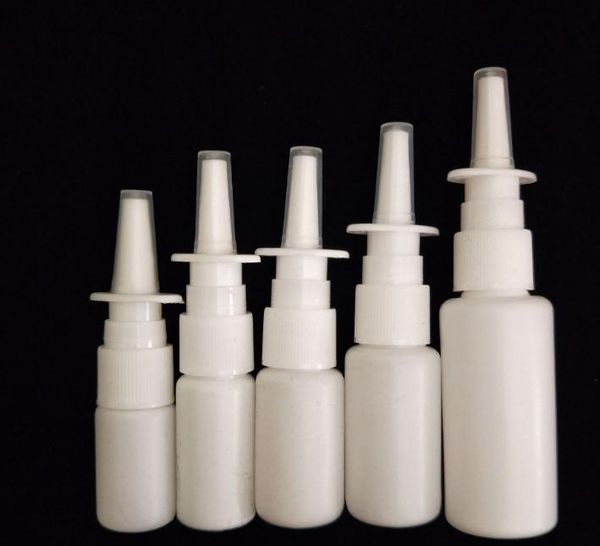 

2021 50pcs/lot 10ml 15ml 20ml 30ml 50ml white empty plastic nasal spray bottles pump sprayer mist nose spray refillable bottle