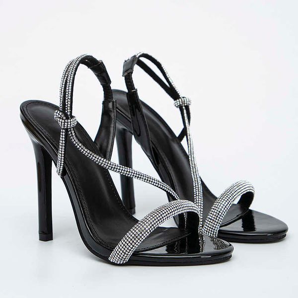 

sandals fashion rhinestones heels women pumps shoes gladiator peep toe ladies super high slingbacks female slides 230511, Black