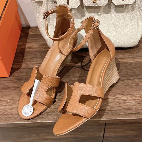 

622sslippers summer barefoot height luxury designer shoe thick bottom high heels sandals genuine leather solid color fashionhemp fashion san, Black