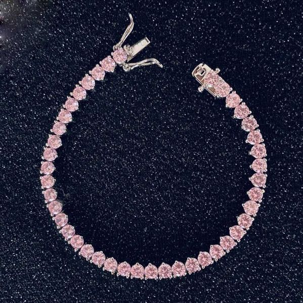 

three-prong white gold 4mm pink diamond cz tennis bracelet women, Silver