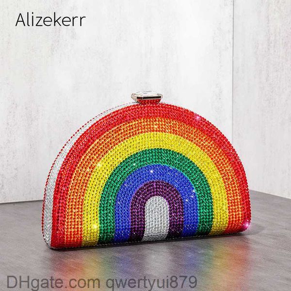

totes rainbow color crystal evening clutch bags wedding party women boutique half moon rhinestone purses and handbags luxury designer qwerty
