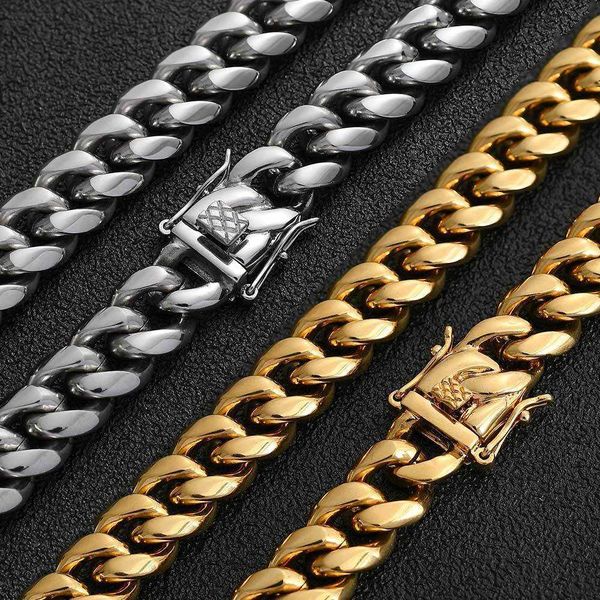 

hip hop 24k gold iced out miami cuban chain diamond cz prong link necklace stainless steel jewelry, Silver