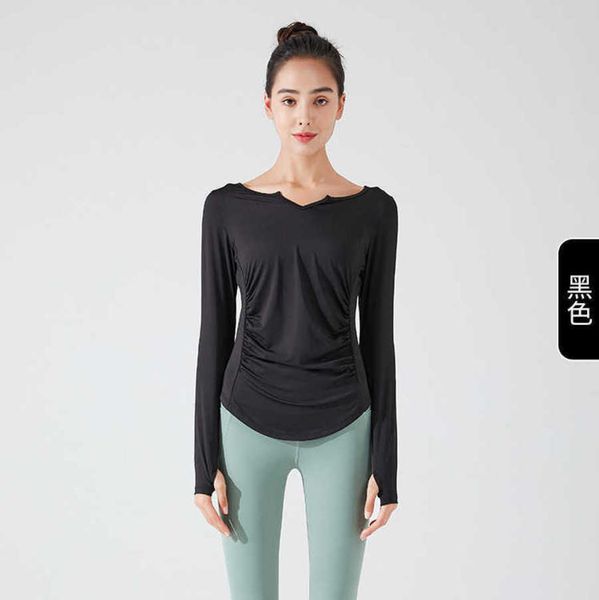 

designer lululemens t shirt vneck temperament yoga female autumn and winter slim fit quickdrying longsleeved professional morning running sp, White