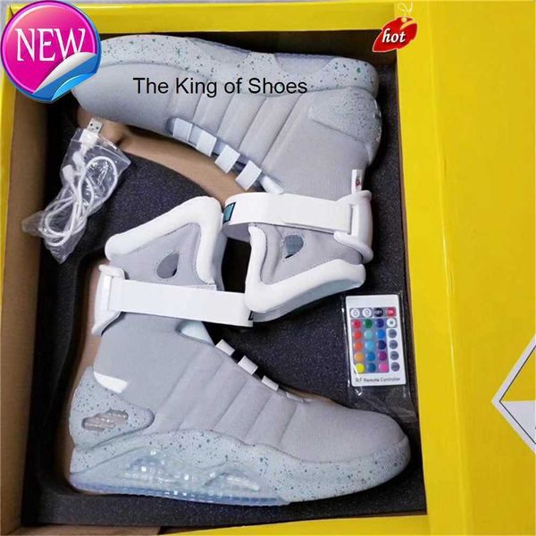 

2023 basketball shoes mcfly 's running sneakers led lighting men glow dark grey with box authentic mag back to the future marty in, Black