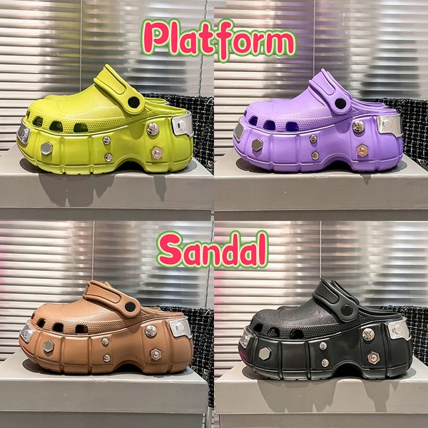 

luxurys sandal paris hardcroc platform mule sandals mens designer slippers brown fluo yellow fuchsia white black flats beach slides fashion