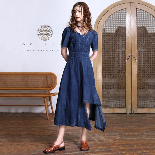

2023 summer temptation: unleash your style with our irregular skirt pendulum denim dress - sweetheart collar, asymmetrical silhouette, mid-c, Black;gray