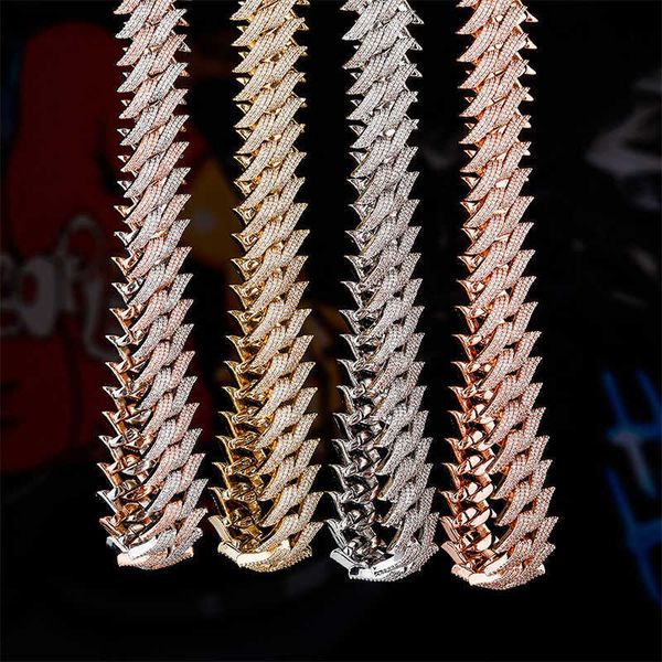 

wholesale miami bling zircon hiphop men thick thorn cuban chain custom saw hip hop jewelry necklaces bracelet, Silver