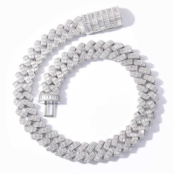 

pendant necklaces strands strings aggressive 17mm wide square zircon diamond cuba chain flip button men's necklace personality hip-hop, Silver
