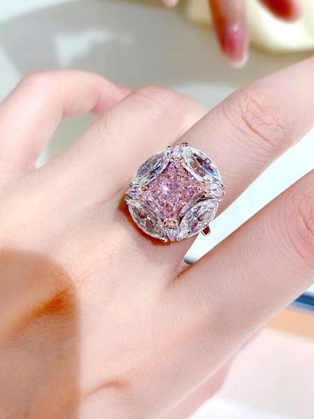 

flower finger ring pink aaaaa zircon 925 sterling silver engagement wedding band rings for women bridal birthday party jewelry, Slivery;golden