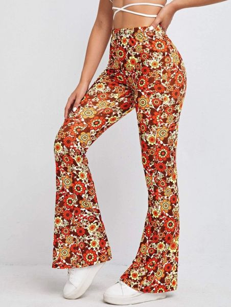 

women's pants 2023 summer wide leg flares color print pants, Black;white