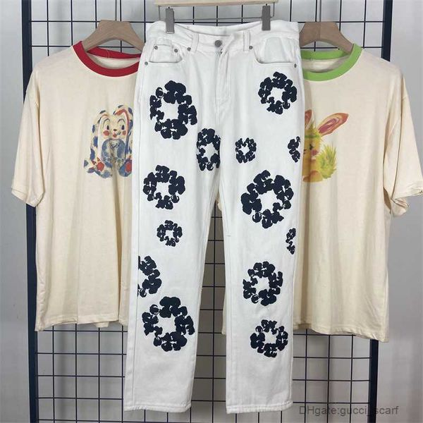 

men's pants ins printed jeans vintage trendy casual pants, Black