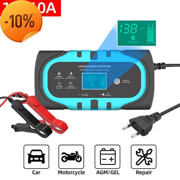 

new car battery charger 12v 10a smart lcd display pulse repair motorcycle intelligent fast chargers for wet dry lead acid battery lb