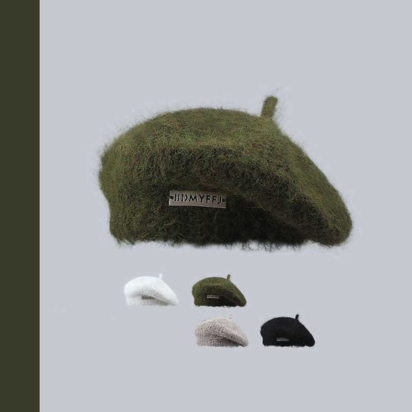 

berets japanese mohair iron standard knitted berets autumn and winter plush painter cap allmatch cute solid color 2023 women's hats z06, Blue;gray