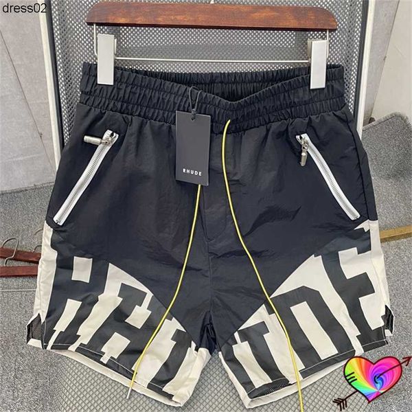 

black rhude mesh shorts men women 1 quality pill zip pockets slightly oversize premium nylon flight breeches 8rgm hj01, White;black