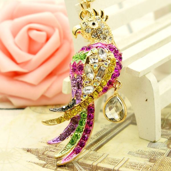 

keychains fashion keychain keyring blingbling rhinestone parrot key chain ring women handbag pendant, Slivery;golden