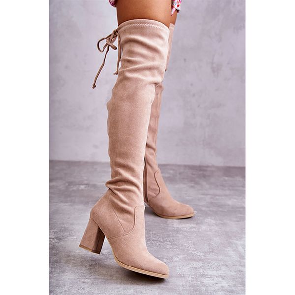 

women boots winter2023 designer luxury faux suede plus size high heel women shoes classic round head lady over-the-knee boots, Black