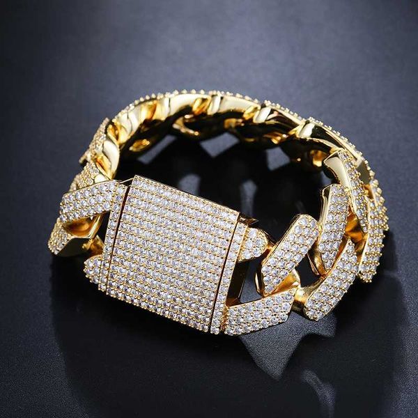 

luxury bling hiphop jewelry gold plated 925 sterling silver 3 rows vvs moissanite diamond iced out cuban link bracelet for men