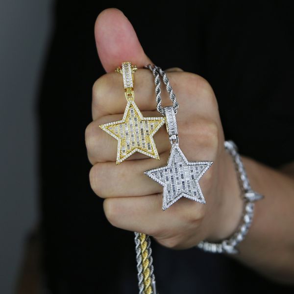 

zircon star pendant necklace hip hop 5 point star bling for men women fashion simple jewelry, Silver