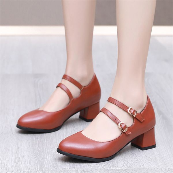 

mid heel women shoes 2023 new comfortable chunky heels commuter office buckle light cut single shoes size 47 dropshopping, Black