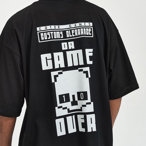 

2023 summer new t-shirts mens clothing wind cartoon game over print men and woment-shirt, White;black