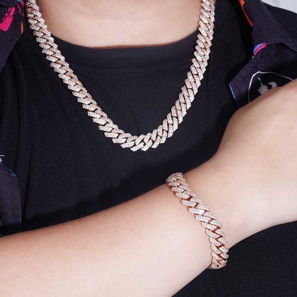 

starsgem custom mens 925 silver necklace bracelet iced out moissanite diamond cuban link chain