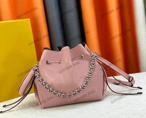 

23ss bella mahina leather bucket bag womens perforated leather shoulder bag bella braided handle bag clutches with coin purse gris souris de