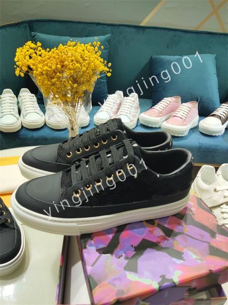 

luxury designer stripe casual shoes fashionable leather lace-up tennis shoe fabric low canvas sports men women, Black