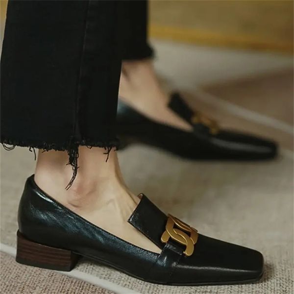

luxury2023 womens spring shoes casual low heeled comfortable pure square head black plus size leisure lefu womens shoes