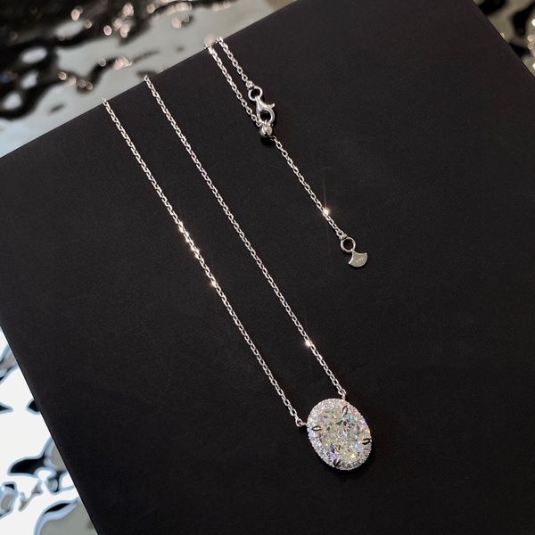 

well sale original single high-end quality s925 sterling silver large oval diamond with full diamonds necklace for women wedding jewelry gif
