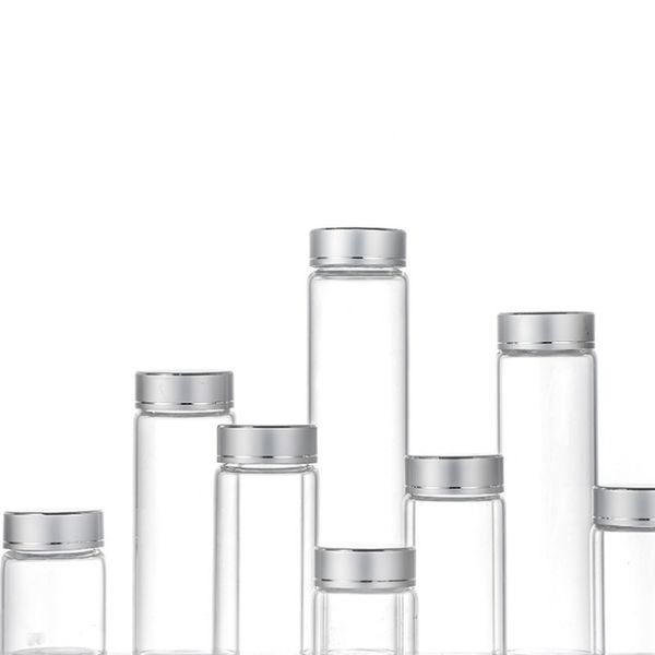 

2021 new glass storage bottles jars aluminum silver screw cap empty 15ml 25ml 40ml 50ml 60ml 50pcs diy wedding gift