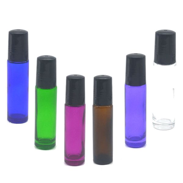 

2020 500pcs 5ml 1/6oz thick colorful glass roller on essential oil empty perfume bottle with glass stainless steel roller ball