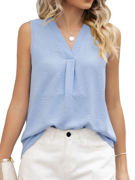 

women sleeveless v-neck chiffon, White